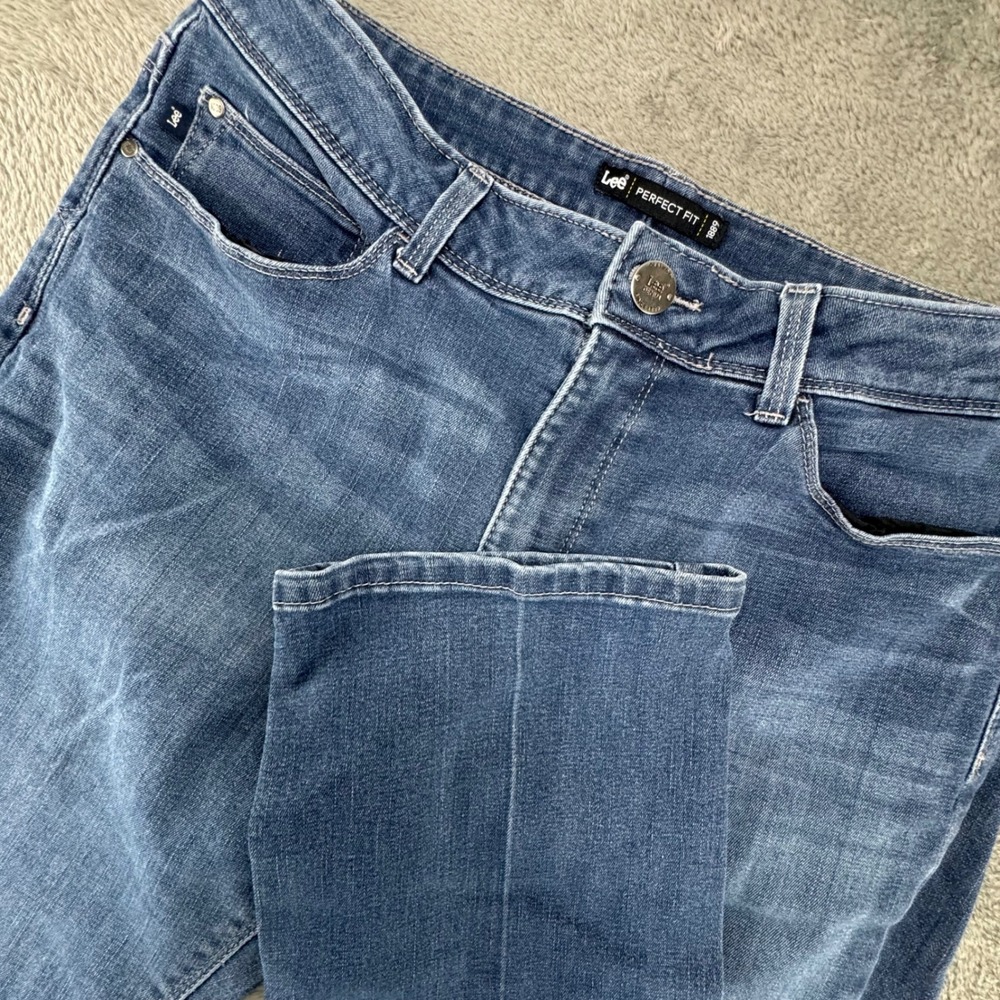 Lee Perfect Fit Women Blue Denim‎ Jeans Straight Leg Mid Rise Size 10
